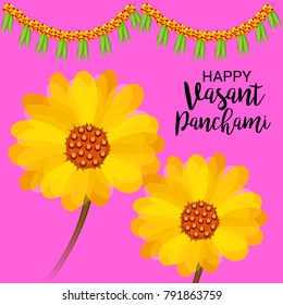Vector illustration of a Background with instrument Veena for Happy Vasant Panchami Celebration.
