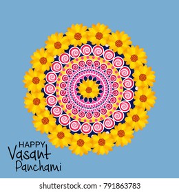Vector illustration of a Background with instrument Veena for Happy Vasant Panchami Celebration.