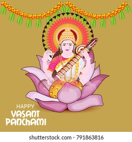 Vector illustration of a Background with instrument Veena for Happy Vasant Panchami Celebration.