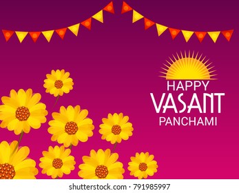 Vector illustration of a Background with instrument Veena for Happy Vasant Panchami Celebration.