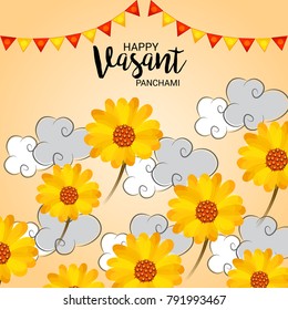 Vector illustration of a Background with instrument Veena for Happy Vasant Panchami Celebration.