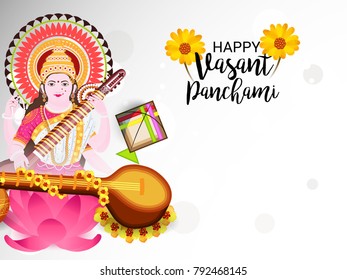 Vector illustration of a Background with instrument Veena for Happy Vasant Panchami Celebration.