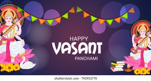 Vector illustration of a Background with instrument Veena for Happy Vasant Panchami Celebration.