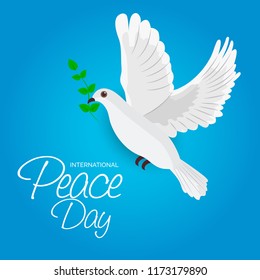 Vector illustration of a Background for International Peace Day with dove and olive branch. 