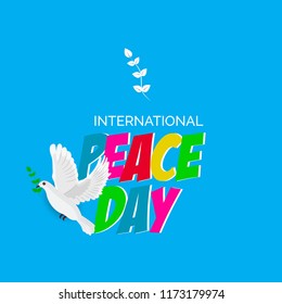 Vector illustration of a Background for International Peace Day with dove and olive branch. 