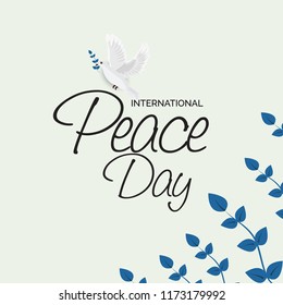 Vector illustration of a Background for International Peace Day with dove and olive branch. 