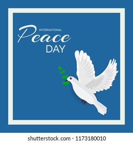 Vector illustration of a Background for International Peace Day with dove and olive branch. 