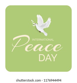 Vector illustration of a Background for International Peace Day with dove and olive branch. 