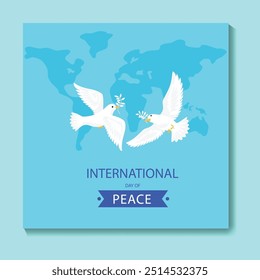 Vector illustration of a Background for International Peace Day with earth, dove and olive branch.