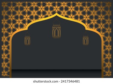 Vector illustration background for islamic holidays, ramadan kareem, Eid Al Fitr , with space for your text, islamic door gate, islamic mosaic, card, flyer.