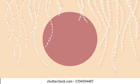 Vector illustration background Japan mood floral leaves. Silhouette abstract liana flowers tree eastern asian aesthetic. Abstract round herbal composition