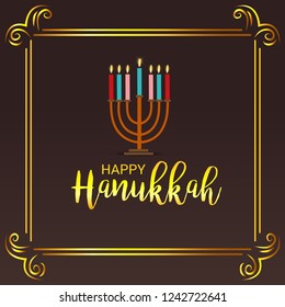  Vector illustration of a Background for Jewish Holiday Hanukkah with Menorah (traditional candelabra) and Burning Candles.