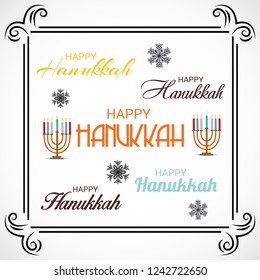 Vector illustration of a Background for Jewish Holiday Hanukkah with Menorah (traditional candelabra) and Burning Candles.