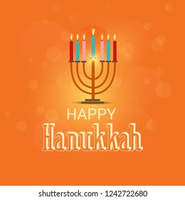  Vector illustration of a Background for Jewish Holiday Hanukkah with Menorah (traditional candelabra) and Burning Candles.