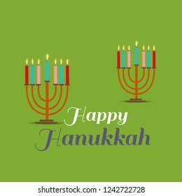  Vector illustration of a Background for Jewish Holiday Hanukkah with Menorah (traditional candelabra) and Burning Candles.