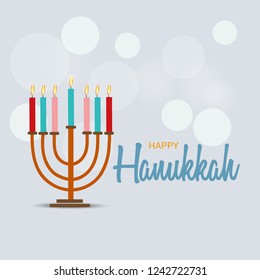  Vector illustration of a Background for Jewish Holiday Hanukkah with Menorah (traditional candelabra) and Burning Candles.