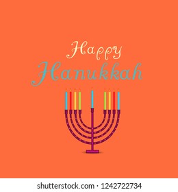  Vector illustration of a Background for Jewish Holiday Hanukkah with Menorah (traditional candelabra) and Burning Candles.