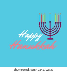  Vector illustration of a Background for Jewish Holiday Hanukkah with Menorah (traditional candelabra) and Burning Candles.