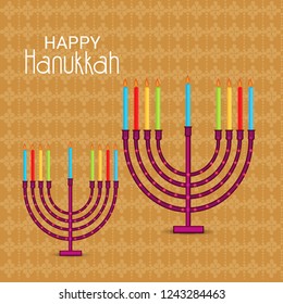 Vector illustration of a Background for Jewish Holiday Hanukkah with Menorah (traditional candelabra) and Burning Candles.