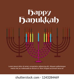 Vector illustration of a Background for Jewish Holiday Hanukkah with Menorah (traditional candelabra) and Burning Candles.