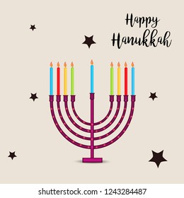 Vector illustration of a Background for Jewish Holiday Hanukkah with Menorah (traditional candelabra) and Burning Candles.