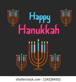 Vector illustration of a Background for Jewish Holiday Hanukkah with Menorah (traditional candelabra) and Burning Candles.