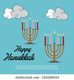Vector illustration of a Background for Jewish Holiday Hanukkah with Menorah (traditional candelabra) and Burning Candles.