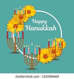 Vector illustration of a Background for Jewish Holiday Hanukkah with Menorah (traditional candelabra) and Burning Candles.