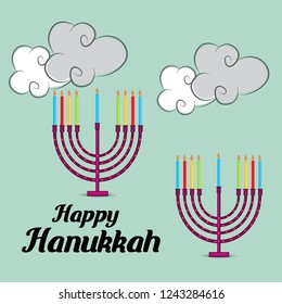 Vector illustration of a Background for Jewish Holiday Hanukkah with Menorah (traditional candelabra) and Burning Candles.