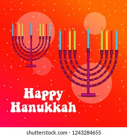 Vector illustration of a Background for Jewish Holiday Hanukkah with Menorah (traditional candelabra) and Burning Candles.