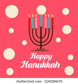 Vector illustration of a Background for Jewish Holiday Hanukkah with Menorah (traditional candelabra) and Burning Candles.