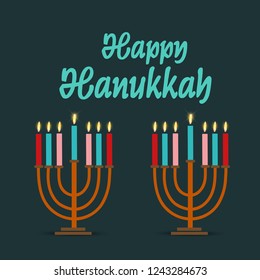 Vector illustration of a Background for Jewish Holiday Hanukkah with Menorah (traditional candelabra) and Burning Candles.