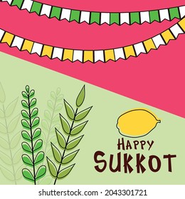 Vector Illustration Of A Background For Jewish Holiday Happy Sukkot.