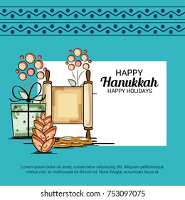 Vector illustration of a Background for Jewish Holiday Happy Hanukkah.