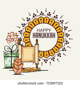 Vector illustration of a Background for Jewish Holiday Happy Hanukkah.