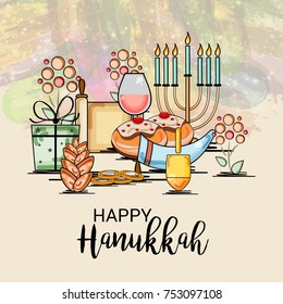 Vector illustration of a Background for Jewish Holiday Happy Hanukkah.