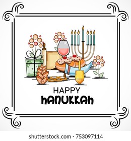 Vector illustration of a Background for Jewish Holiday Happy Hanukkah.