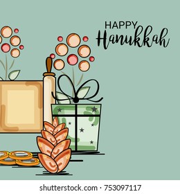 Vector illustration of a Background for Jewish Holiday Happy Hanukkah.