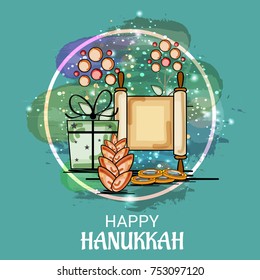 Vector illustration of a Background for Jewish Holiday Happy Hanukkah.