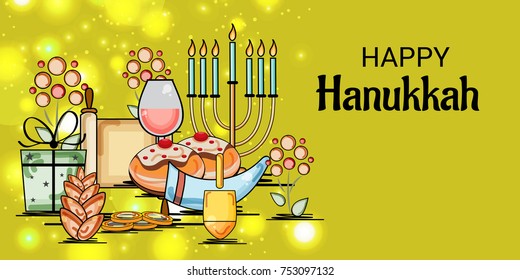 Vector illustration of a Background for Jewish Holiday Happy Hanukkah.