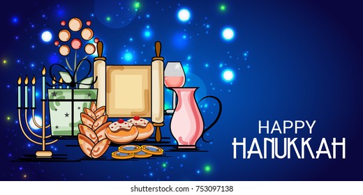 Vector illustration of a Background for Jewish Holiday Happy Hanukkah.