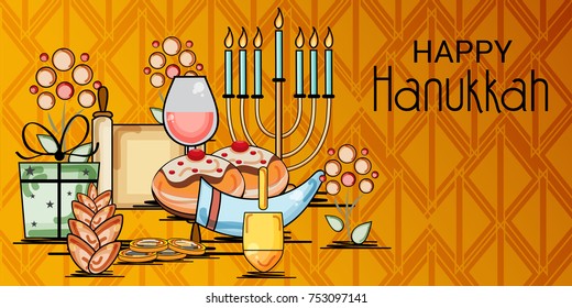 Vector illustration of a Background for Jewish Holiday Happy Hanukkah.