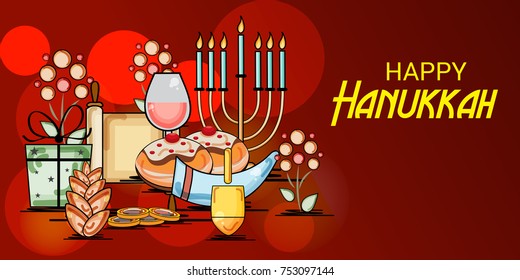 Vector illustration of a Background for Jewish Holiday Happy Hanukkah.