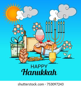 Vector illustration of a Background for Jewish Holiday Happy Hanukkah.