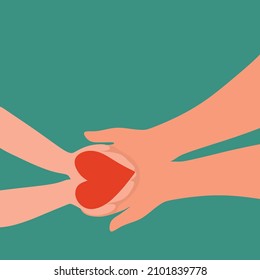 Vector illustration background of kids giving love heart-shaped to mom or dad. Mom and dad love the concept of nurturing care. Family insurance sign symbol. Simple design vector illustration