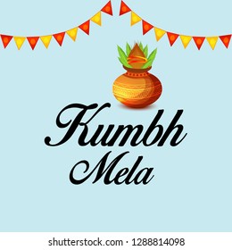 Vector illustration of a Background for Kumbh Mela Festival at Pryagraj in India .