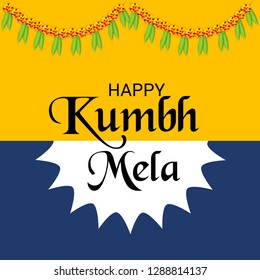 Vector illustration of a Background for Kumbh Mela Festival at Pryagraj in India .