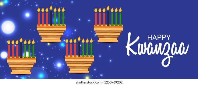 Vector illustration of a Background for Kwanzaa with Traditional Colored Candles Representing the Seven Principles.