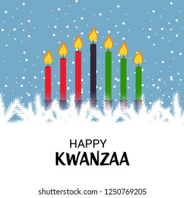 Vector illustration of a Background for Kwanzaa with Traditional Colored Candles Representing the Seven Principles.