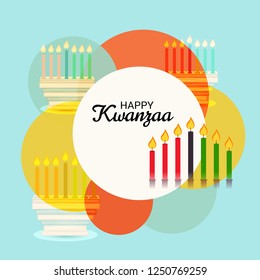 Vector illustration of a Background for Kwanzaa with Traditional Colored Candles Representing the Seven Principles.